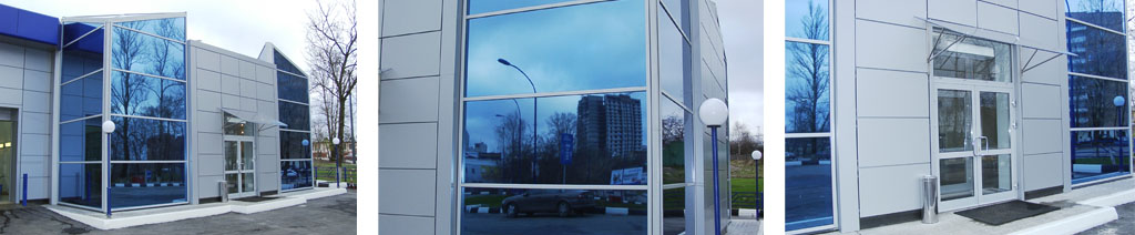 Остекление фасадов магазинов большими стеклопакетами Голицыно
